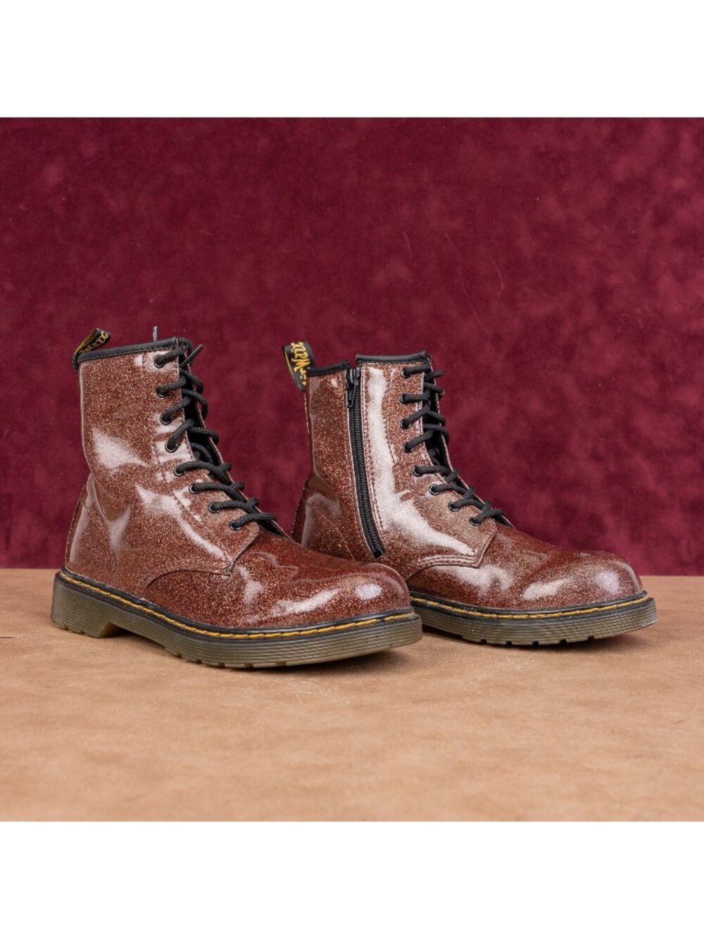 Dr Martens Unisex 1490 Glitter Brown Coated Patent Leather Boots M5 W6
